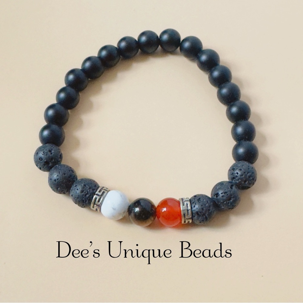 Handmade Black and Tigers Eye Gemstone Beaded Bracelet